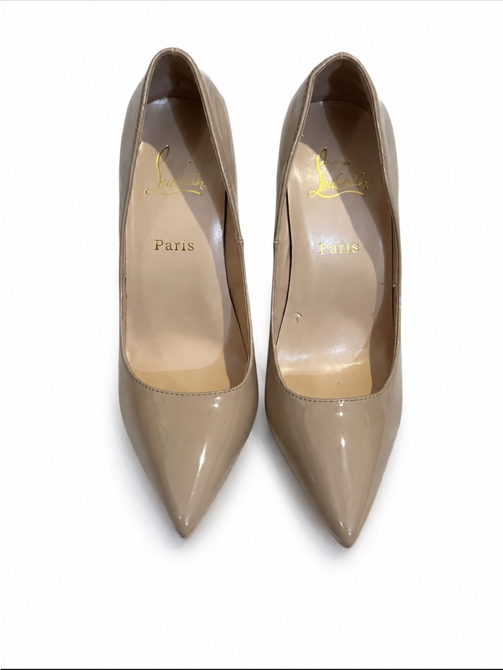 Christian Louboutin Nude Patent Leather Pointed Toe Pumps